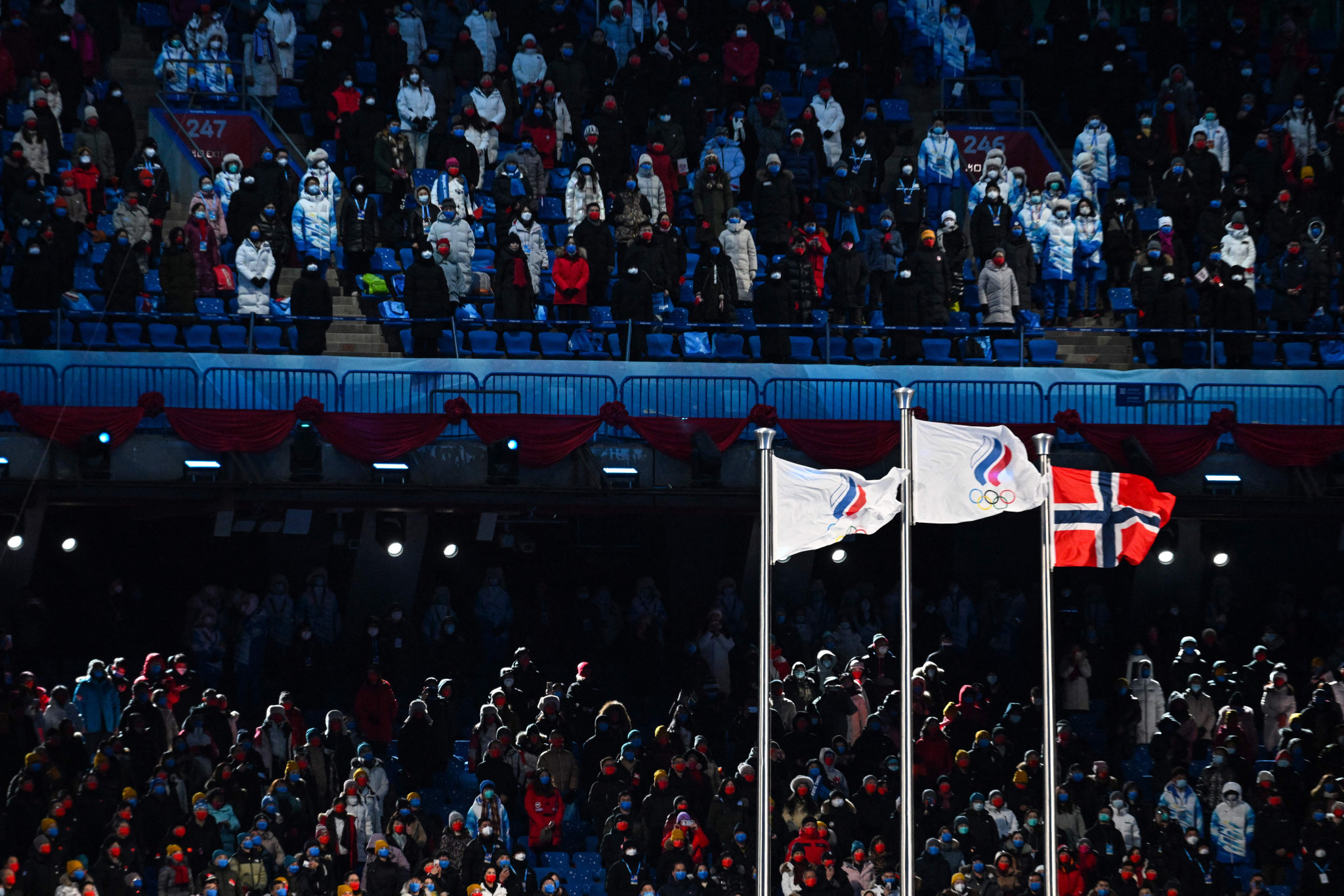 The Russian Olympic Committee flag was used at the Beijing 2022 Olympics but Russian gamers will not be allowed to compete in national or regional colours in Bali ©Getty Images