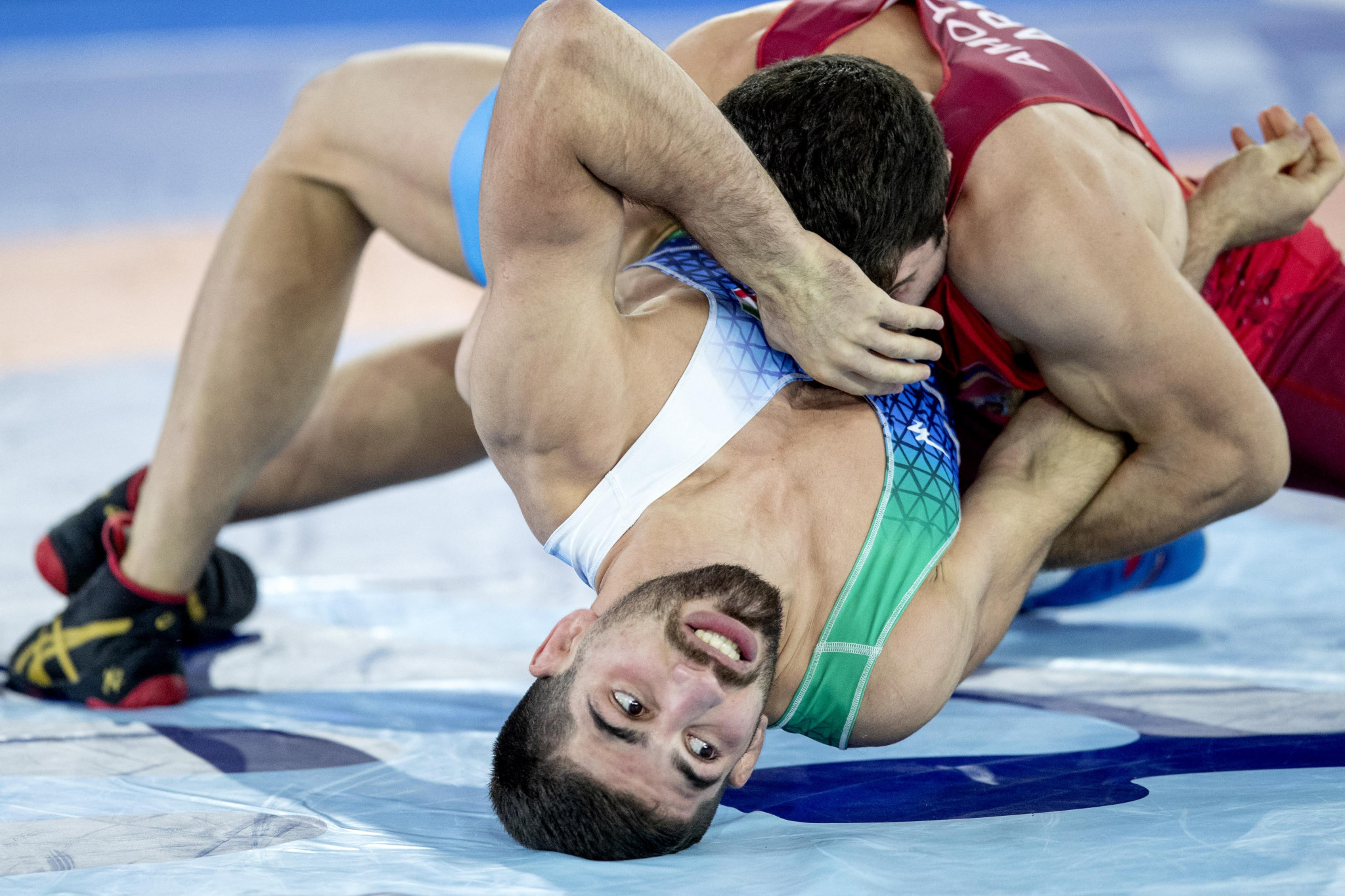 Mohammad Reza Hojatollah Mokhtari, bottom, won the Greco-Roman under-72kg gold medal in Mongolia ©Getty Images