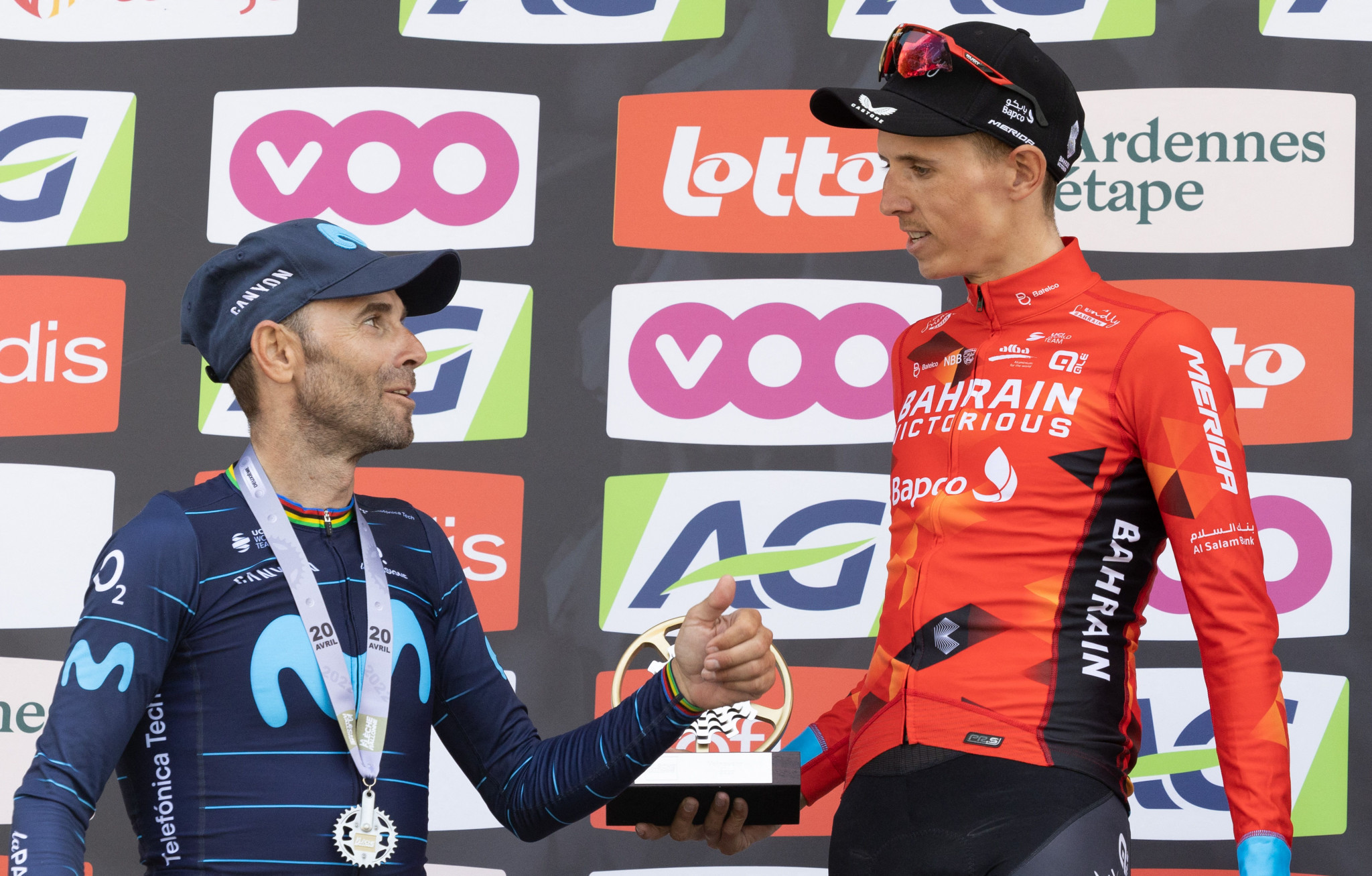Dylan Teuns, right, overcame record winner Alejandro Valverde at Flèche Wallonne ©Getty Images