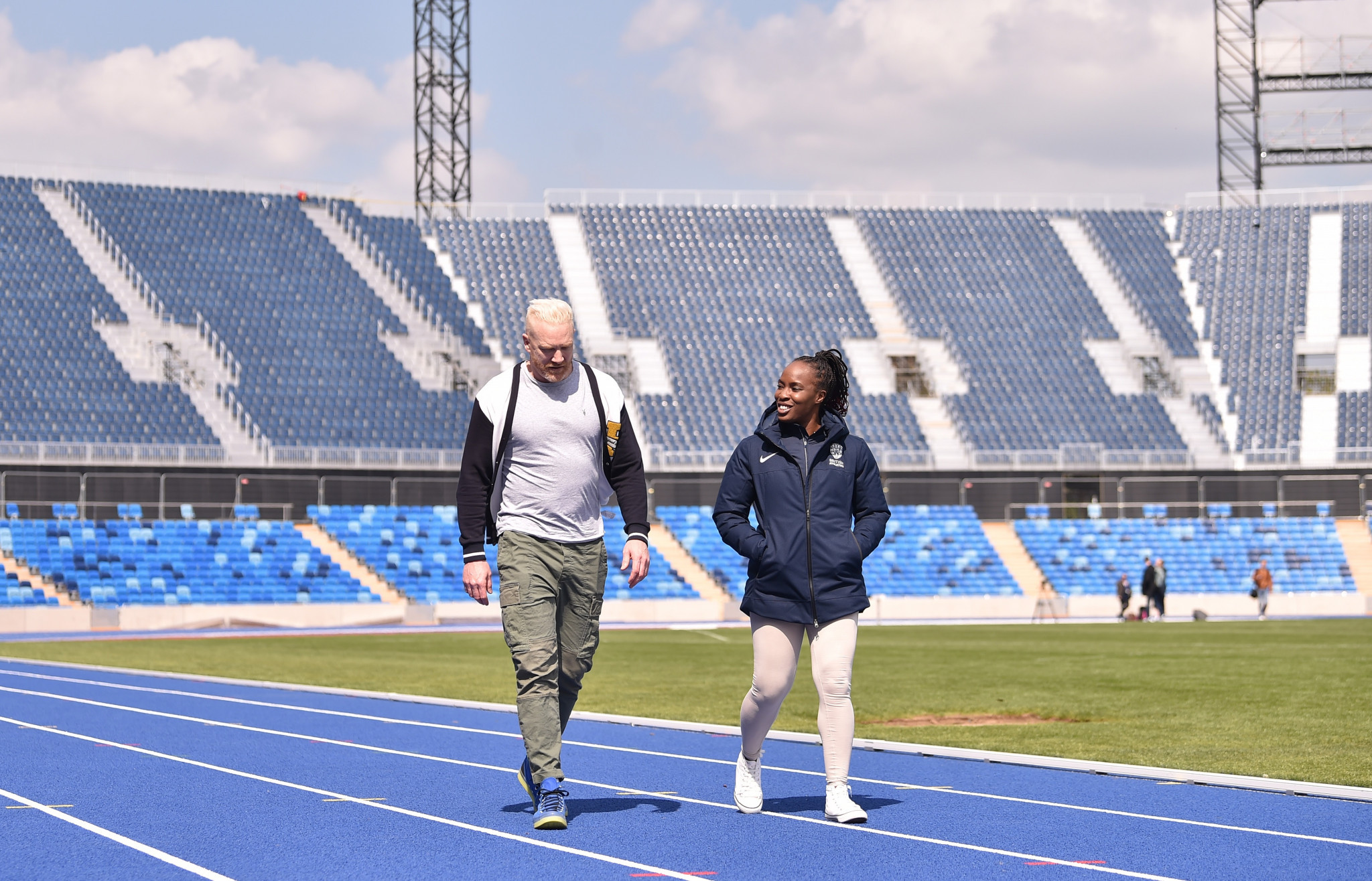 British Olympic medallists Iwan Thomas and Marilyn Okoro were given a tour of the Alexander Stadium ©British Athletics and Getty Images