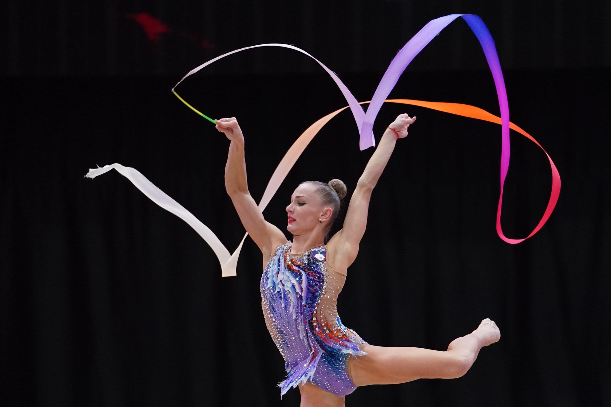 Slovenia's Ekaterina Vedeneeva claimed ribbon gold at the last Rhythmic Gymnastics World Cup in Tashkent ©Getty Images