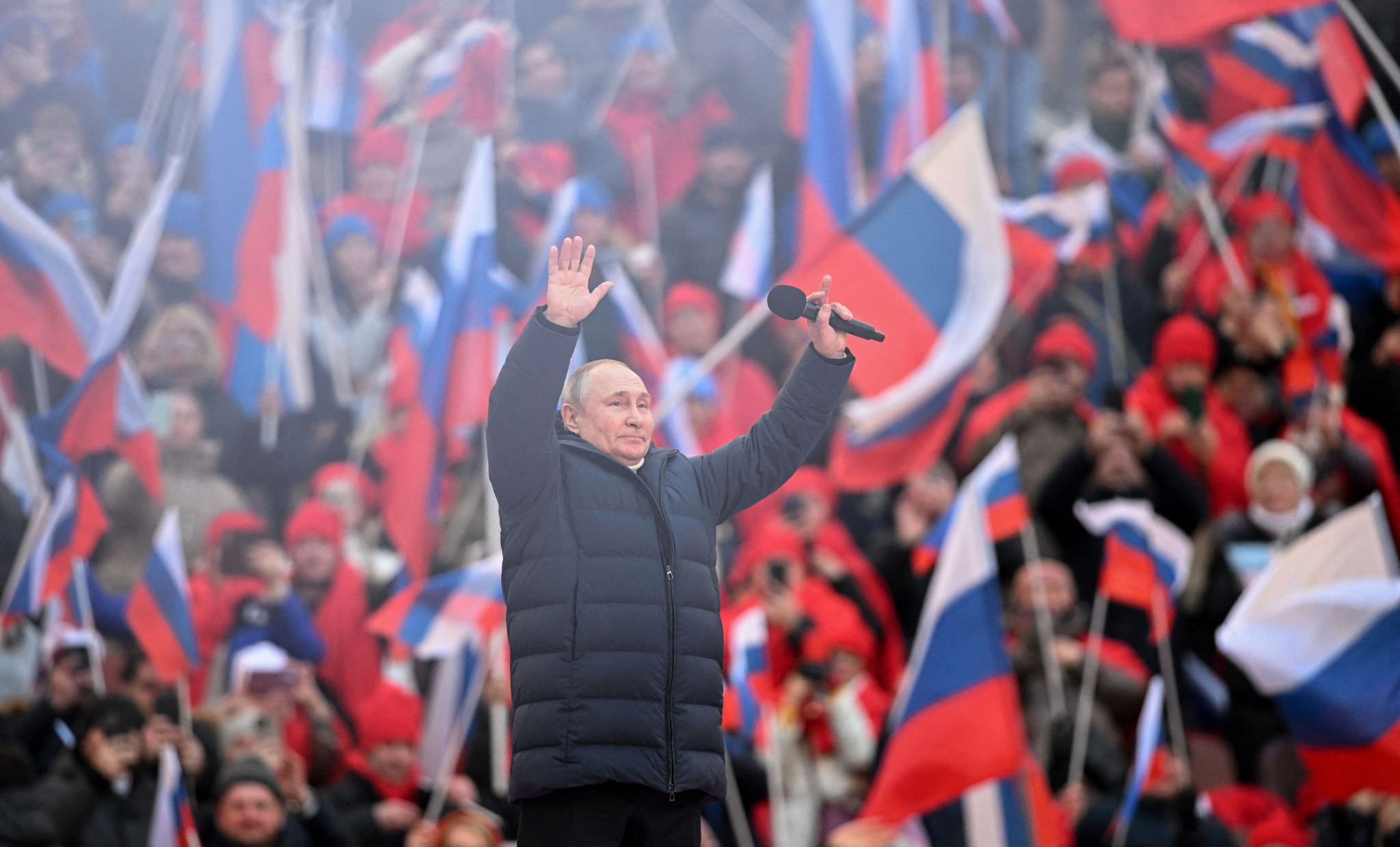 Russian President Vladimir Putin led the rally at the Luzhniki Stadium last month ©Getty Images