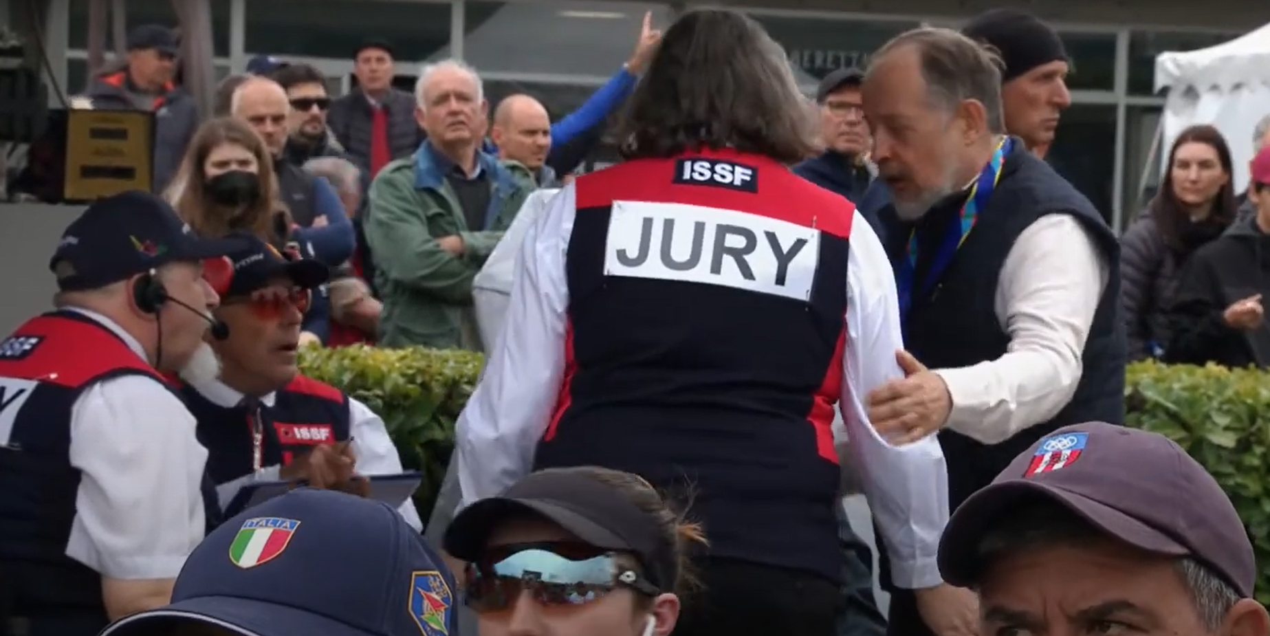 ISSF President Vladimir Lisin seen having a word with the jury at the shooting World Cup in Lonato ©ISSF/YouTube
