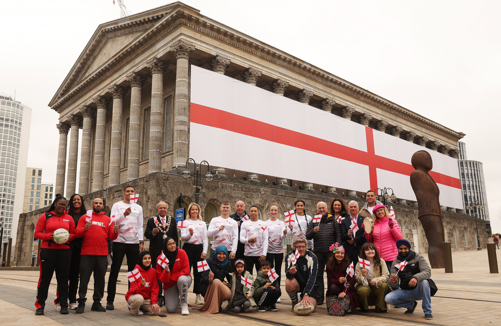 Athletes, Council members and community groups gathered outside the Birmingham Town Hall for the special celebration ©Birmingham City Council