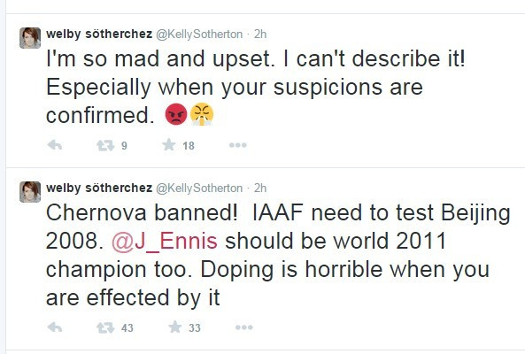 Britain's Kelly Sotherton, the Athens 2004 Olympic bronze medallist, led calls for Russia's Tatyana Chernova to be stripped of her 2011 world title after she received a two-year ban last year ©Twitter