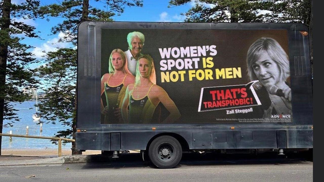 Images of three Australian Olympic swimmers were controversially featured on billboards next to the phrase 