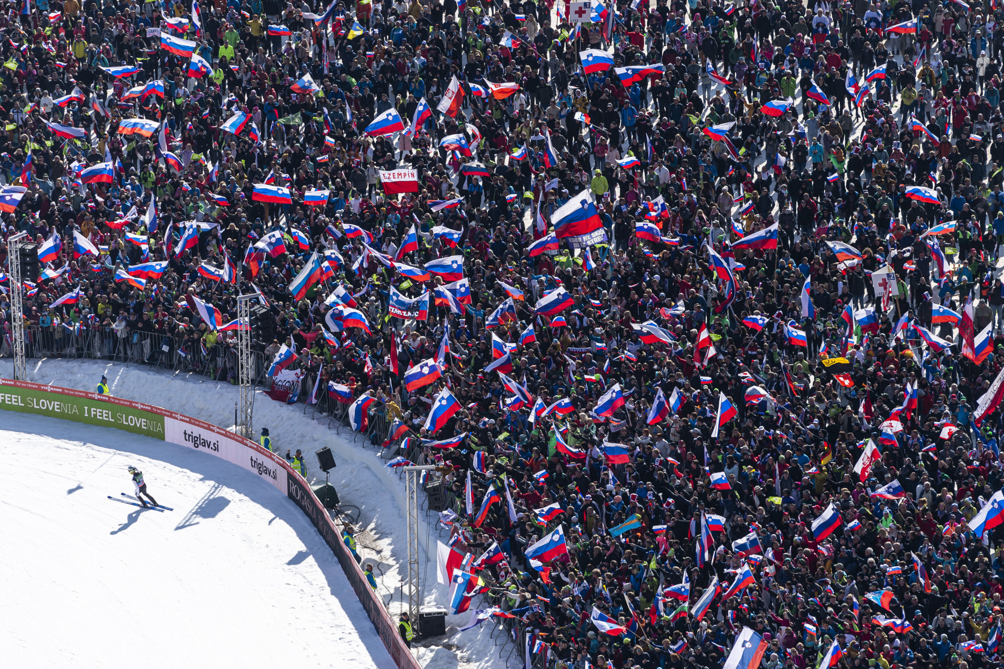 Organisers said a crowd of 59,000 attended the Ski Flying World Cup in Planica last month ©Getty Images