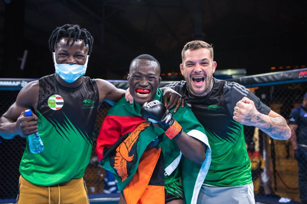 Zambia's Ken Nyaondo, centre, was among the athletes to reach a final at the IMMAF Africa Championships today ©IMMAF