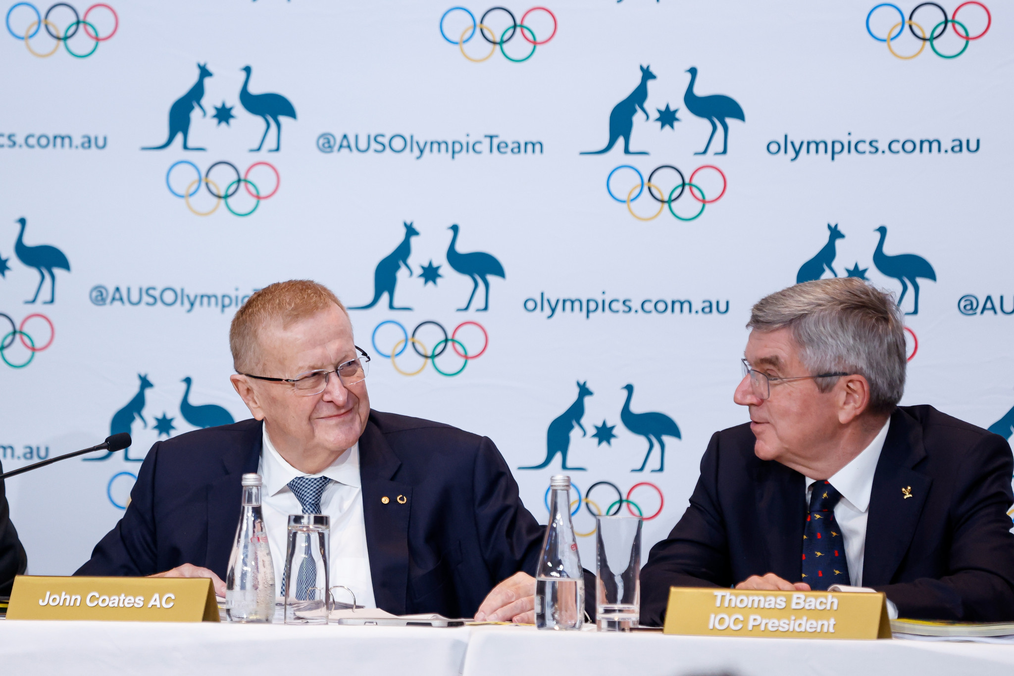 John Coates, left, and Thomas Bach delivered speeches at the AOC Annual General Meeting ©Getty Images