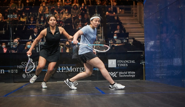 Chan Sin Yuk, right, beat Zeina Mickawy in the Tournament of Champions first round ©PSA