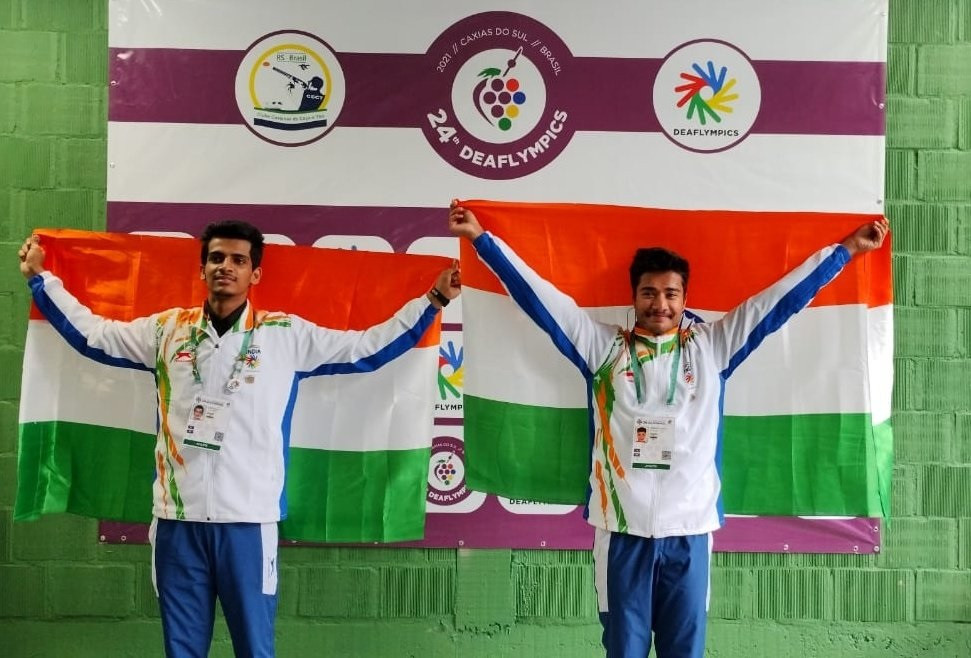 Dhanush Srikanth and Shourya Saini secured podium places in the men's 10 metres air rifle event at the Deaflympics ©Sports Authority of India
