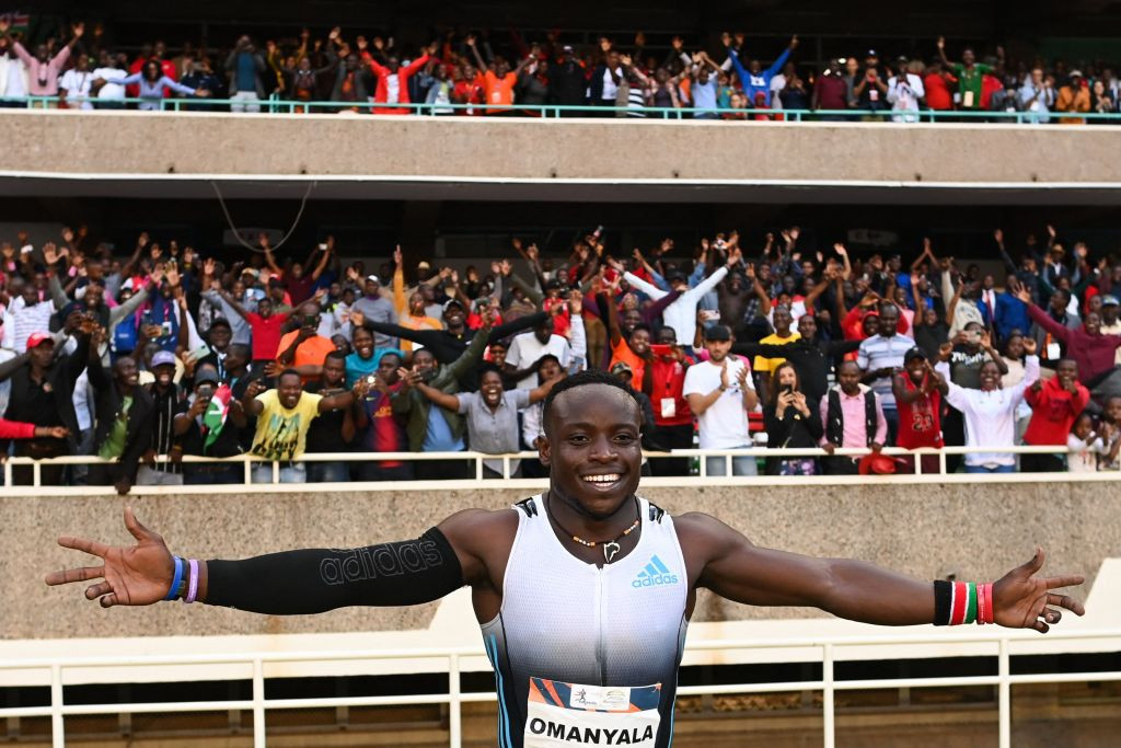 Home sprinter Ferdinand Omanyala wowed the crowd at the Kip Keino Classic with a 100m win in 9.85sec ©Getty Images