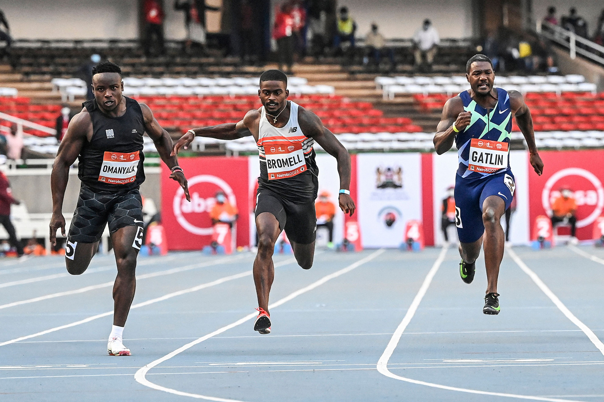 Trayvon Bromell and Ferdinand Omanyala ran the sixth and seventh fastest times of all time at last year's Kip Keino Classic, a World Athletics Continental Tour Gold event ©Getty Images