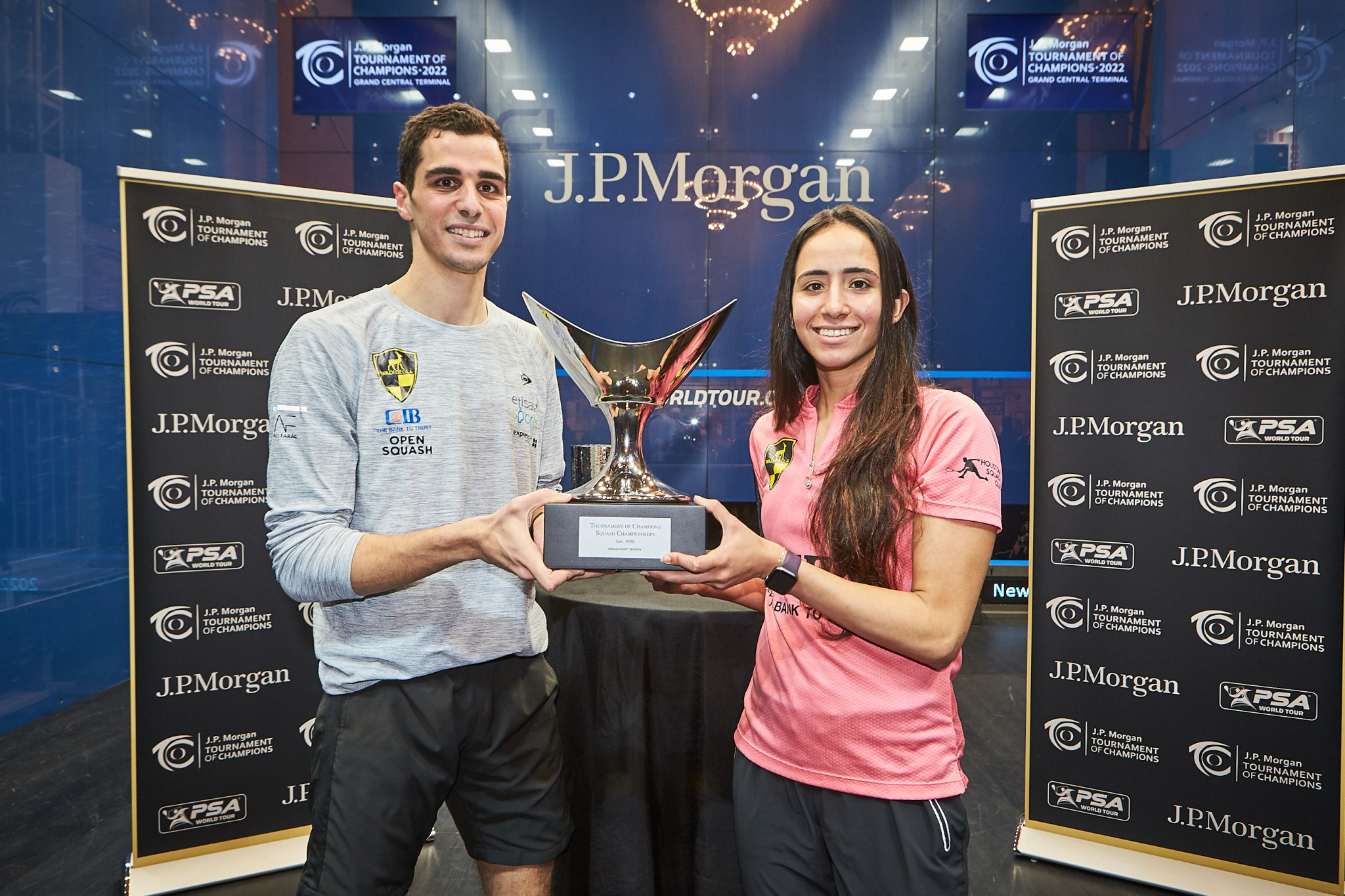 Ali Farag, left, and Nouran Gohar claimed titles at the Tournament of Champions ©PSA World Tour