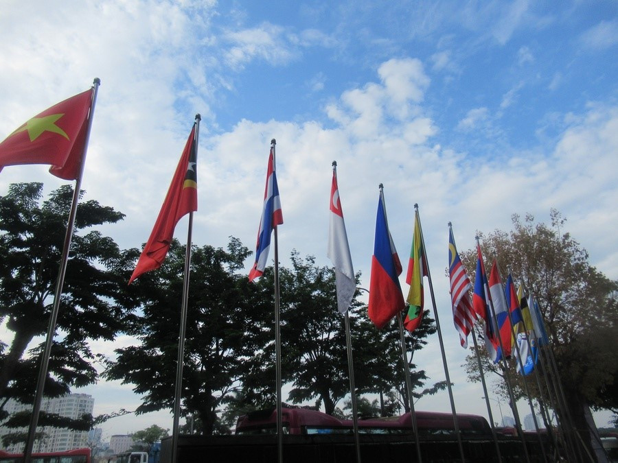 The flags of the 11 competing nations at the Southeast Asian Games fly in Hanoi ©OCA