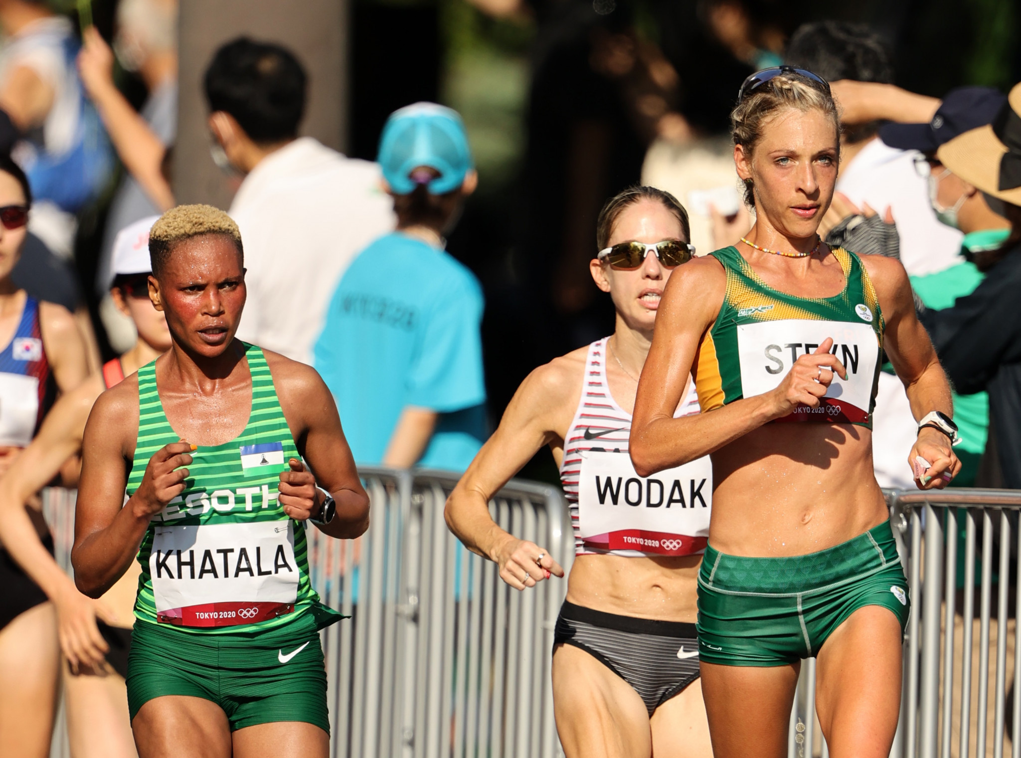 Netang Khatala, left, finished 20th in the marathon at Tokyo 2020 ©Getty Images