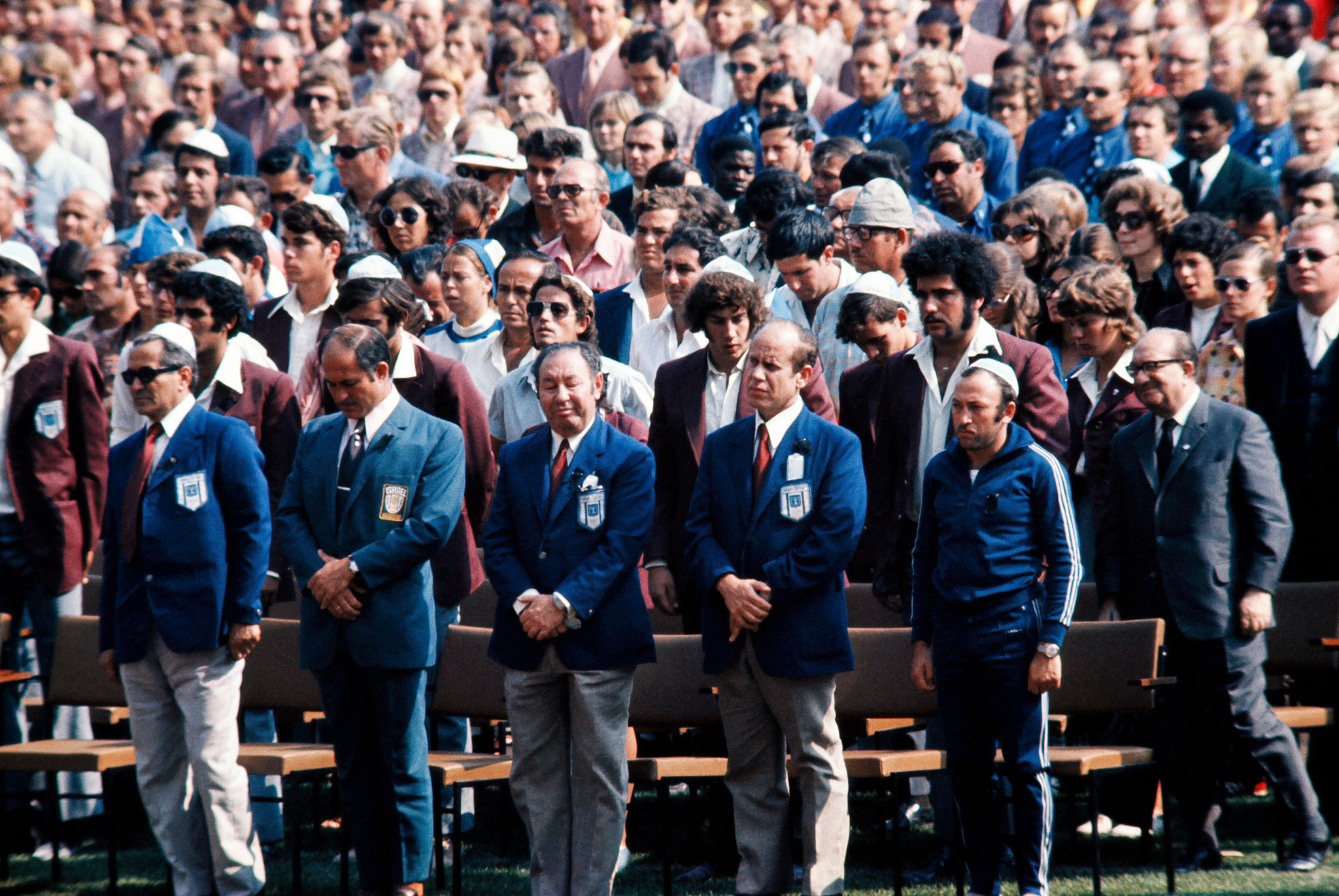 Members of the Israeli team at a hastily-conceived memorial service in 1972  ©Getty Images