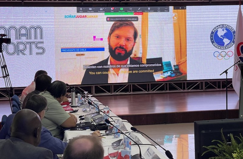New Chilean President Gabriel Boric addressed the Panam Sports Executive Committee via a pre-recorded video ©Panam Sports