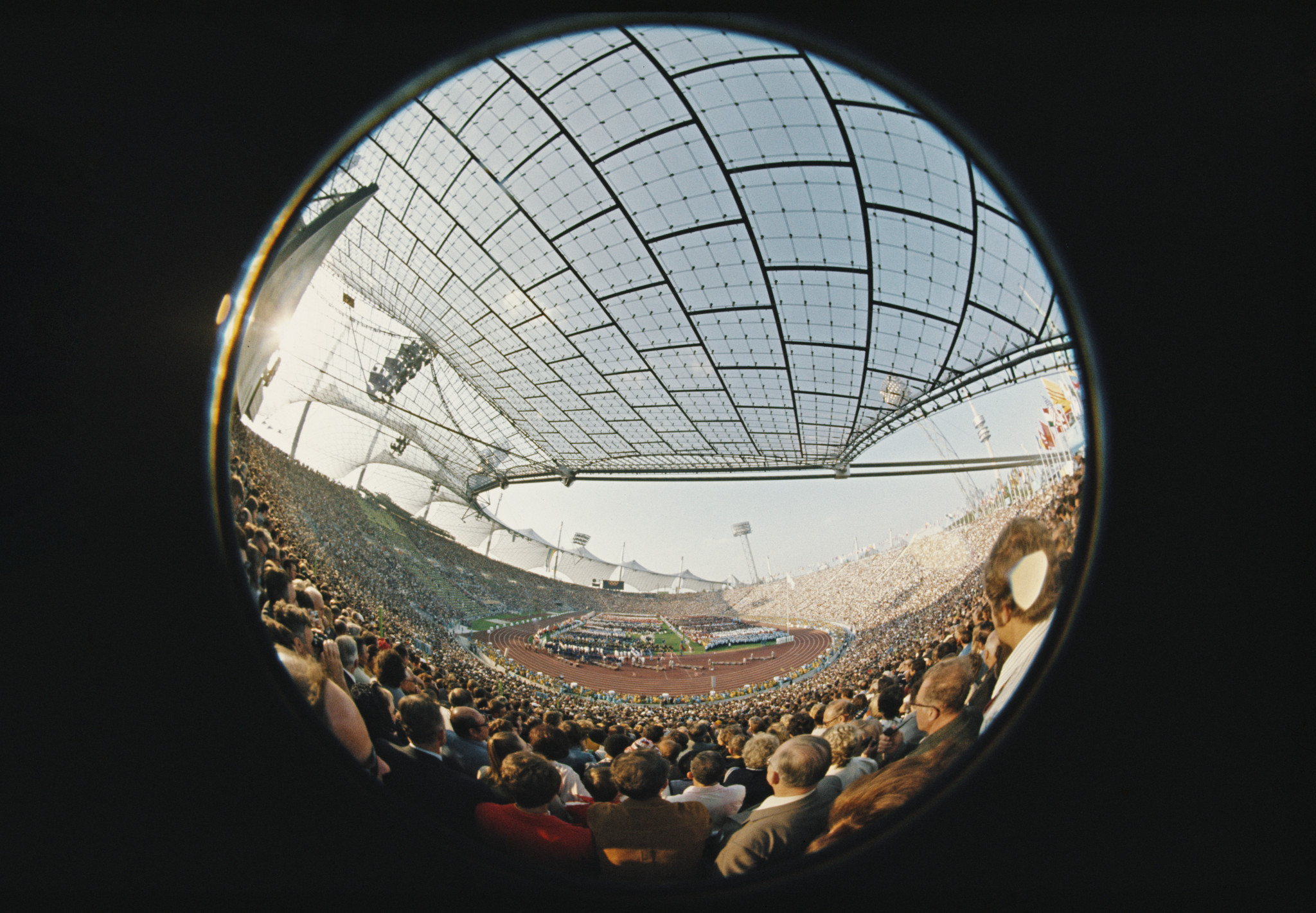The Opening Ceremony of the 1972 Olympic Games seen through a fisheye lens ©Getty Images