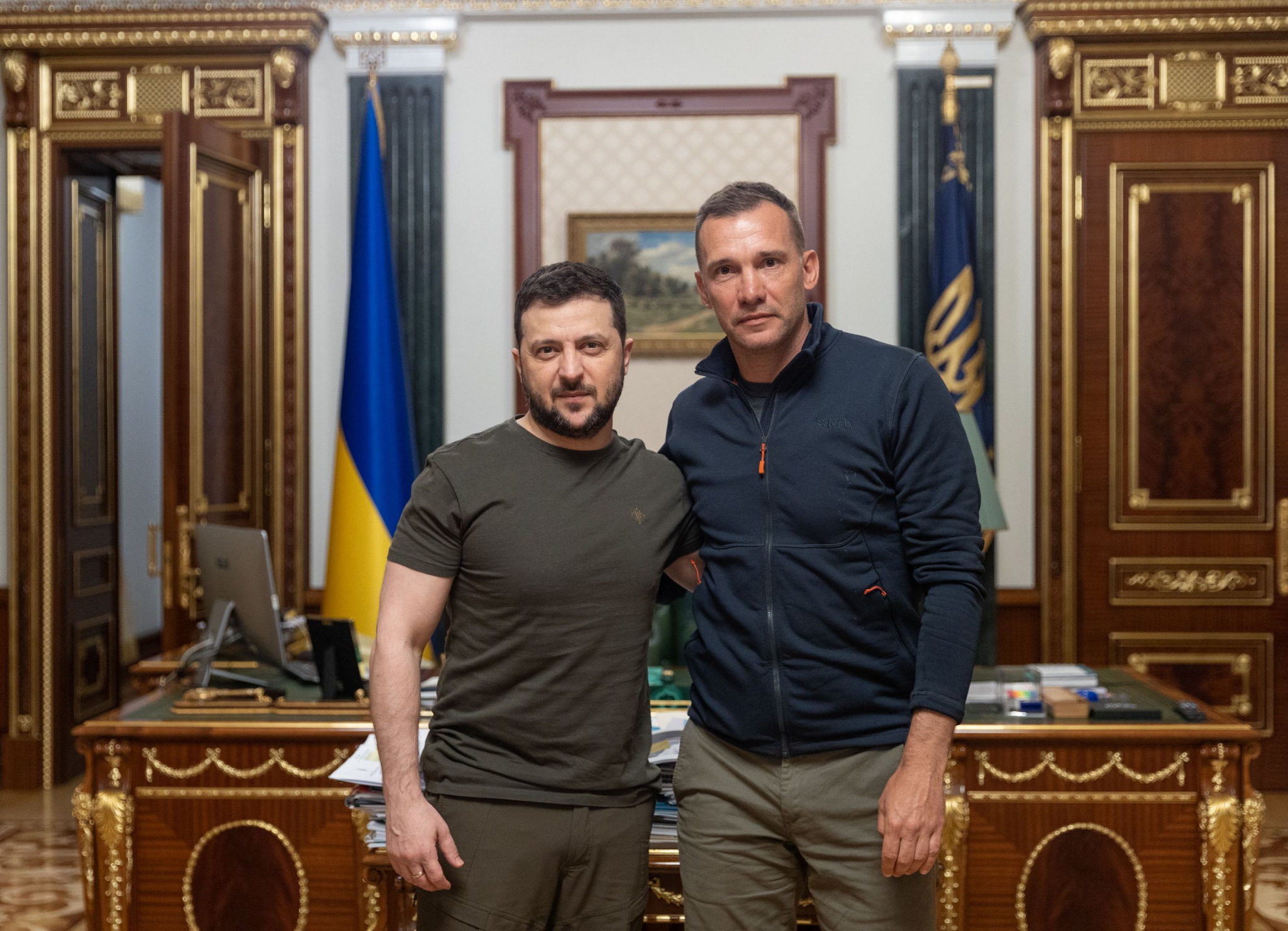 Ukraine's President Volodymyr Zelenskyy, left, confirmed Andriy Shevchenko as the first ambassador for the fundraising platform ©United24
