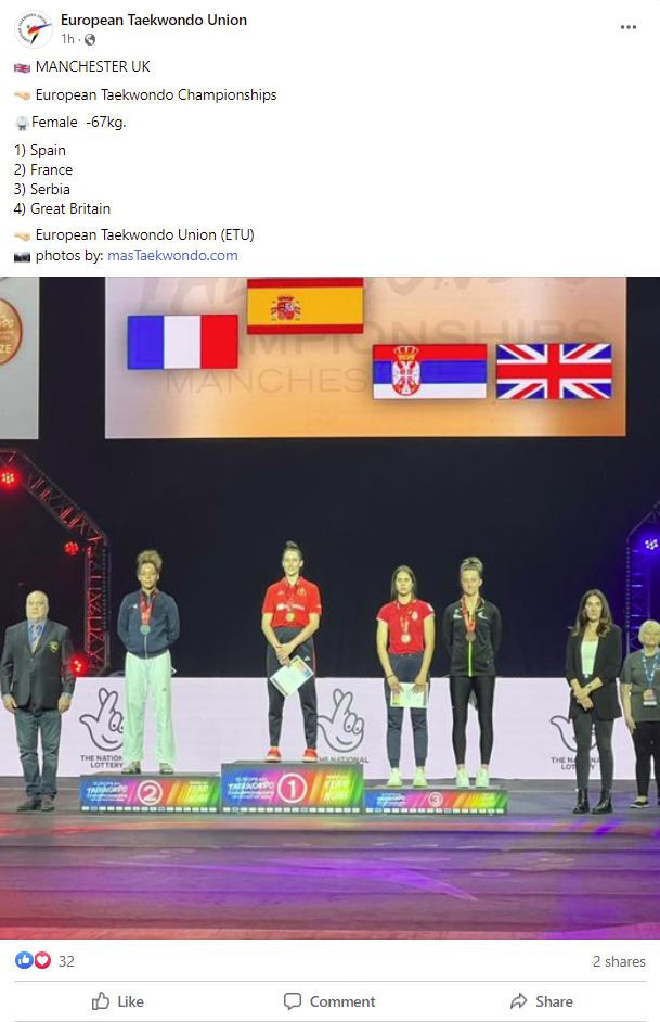 Spain topped the women's under-67kg class on the third day of the Championships ©European Taekwondo Union/Facebook