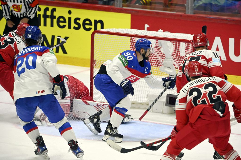 Slovakia's captain Tomas Tatar scores his second goal in a 7-1 win over Denmark at the IIHF World Championship ©Getty Images