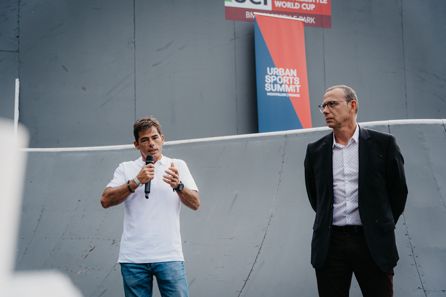 Hervé André-Benoît, left, founder of the FISE, which is running parallel to the Urban Sport Summit, hopes it can generate more exposure and revenue for urban sports ©Hurricane - FISE