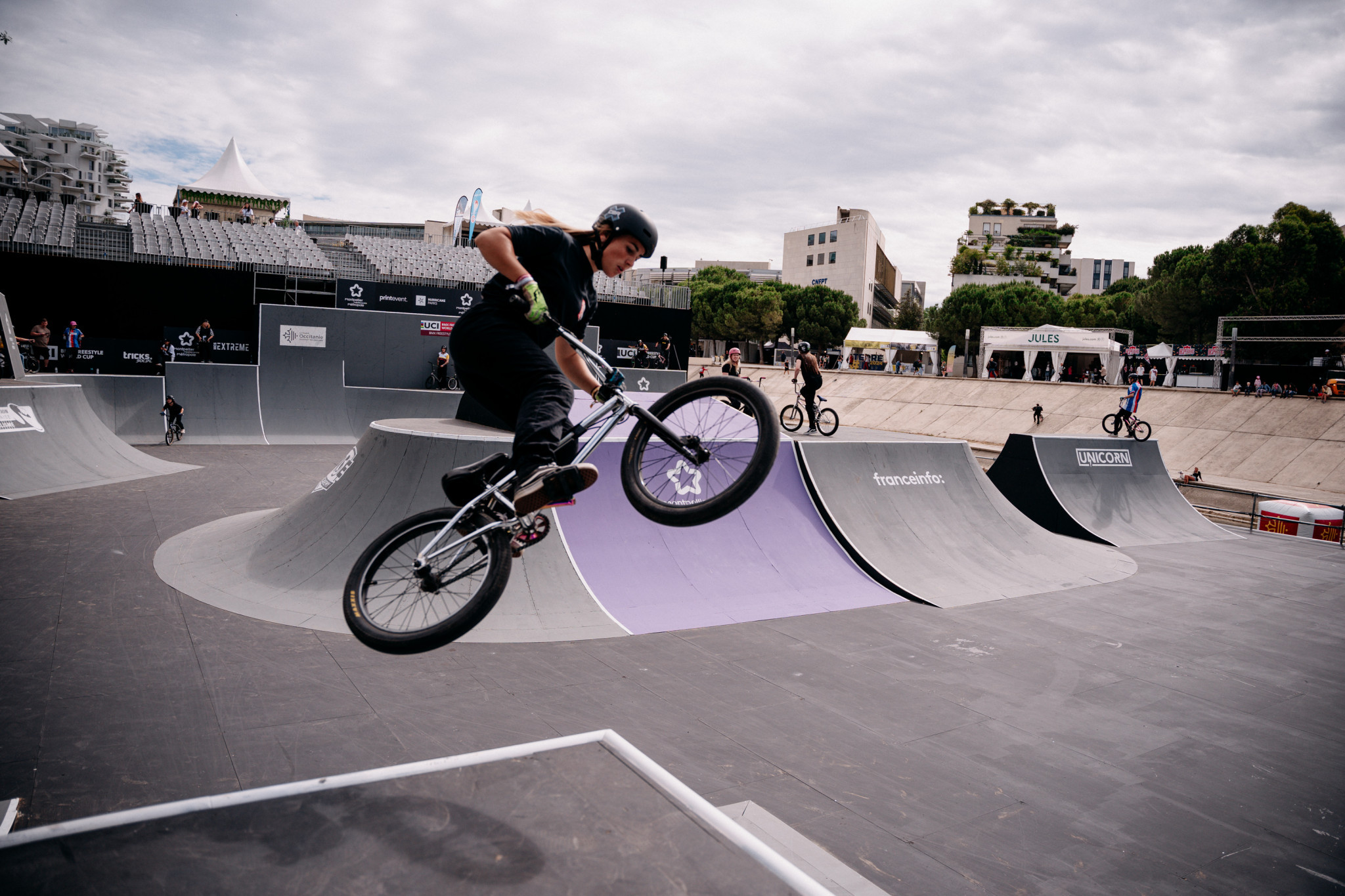 The venues for FISE 2022, including the freestyle BMX park, line the bank of the River Lez ©Hurricane - FISE