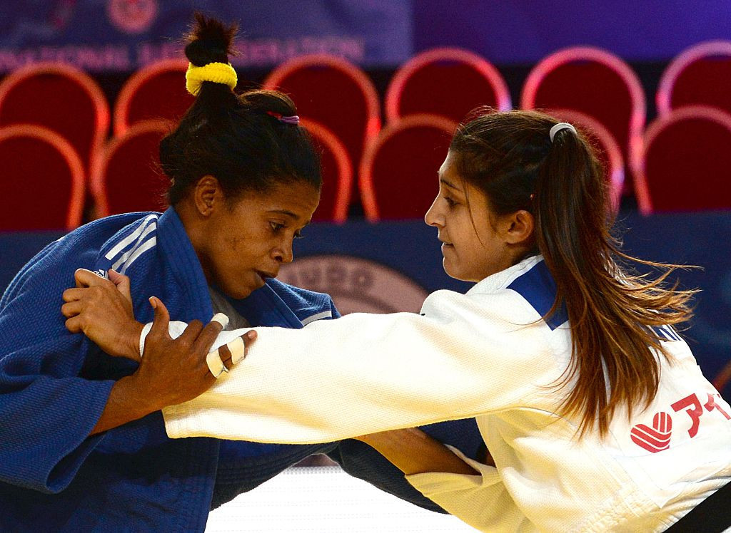 Priscilla Morand of Mauritius, right, won the women's under-48kg gold at the African Judo Championships in Oran, Algeria today ©Getty Images