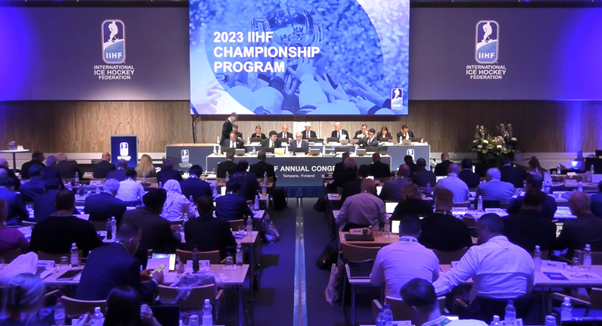 The IIHF Congress in Tampere rubber-stamped Finland and Latvia as hosts for next year's men's World Championship in place of Saint Petersburg ©IIHF