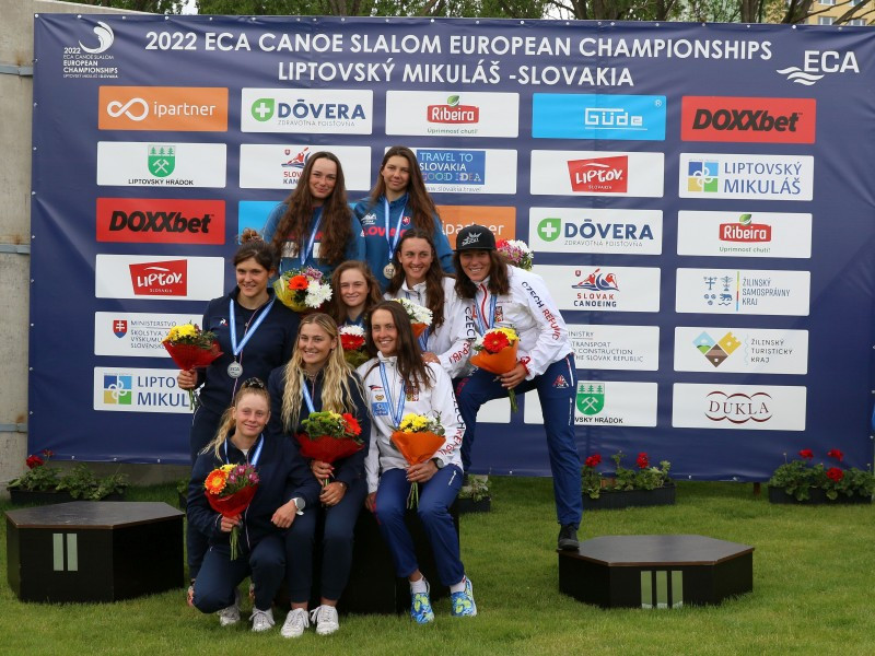 The first home gold was earned at the Canoe Slalom European Championships when Slovakia won the women's canoe team event ©ECA