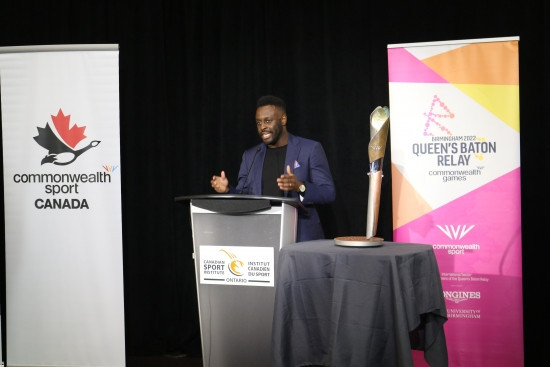 Sam Effah, one of the Chef de Missions of the Canadian team at Birmingham 2022, was amongst those to welcome the Baton to Toronto ©Commonwealth Sport Canada