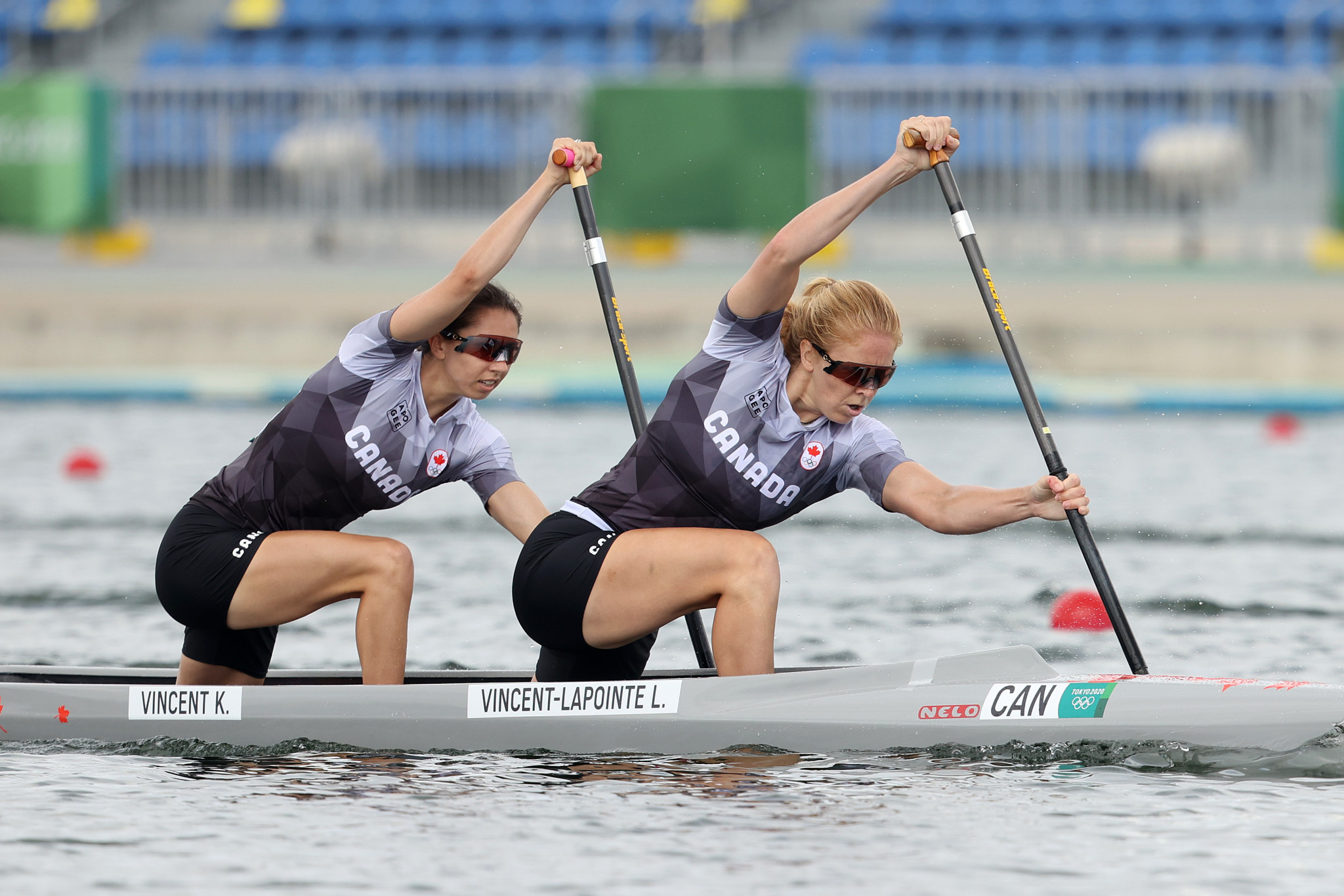 Canada's Olympic bronze medallist Katie Vincent, left, progressed into the women's C1 200m final in Poznań ©Getty Images