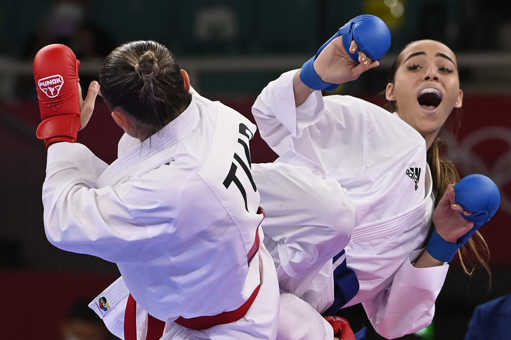 Claudymar Garcés, right, helped Venezuela to win women's team kumite gold at the Pan American Karate Championships ©Getty Images