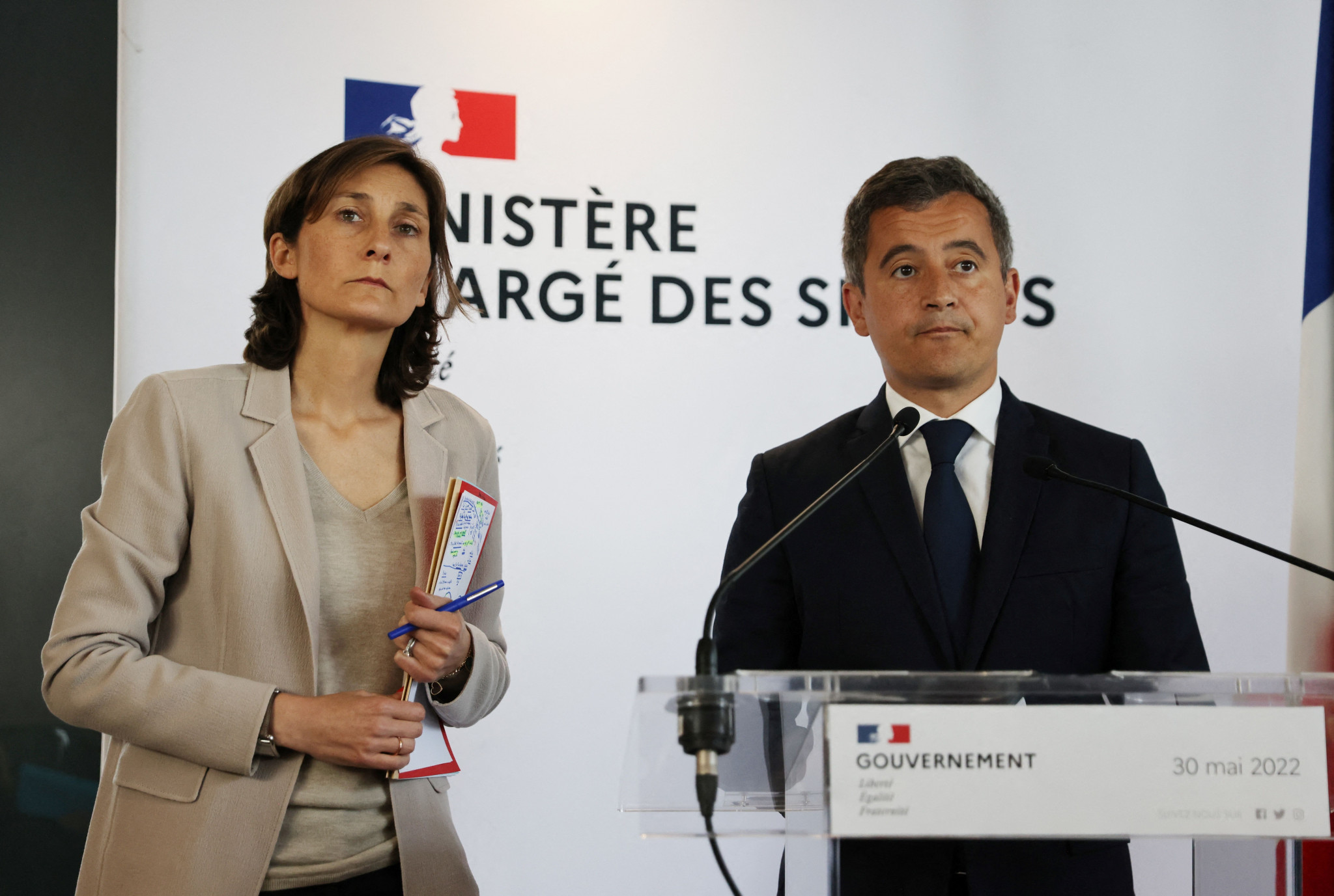 French Sports Minister Amélie Oudéa-Castéram, left, and Interior Minister Gérald Darmanin were summoned for a hearing at the country's Senate ©Getty Images