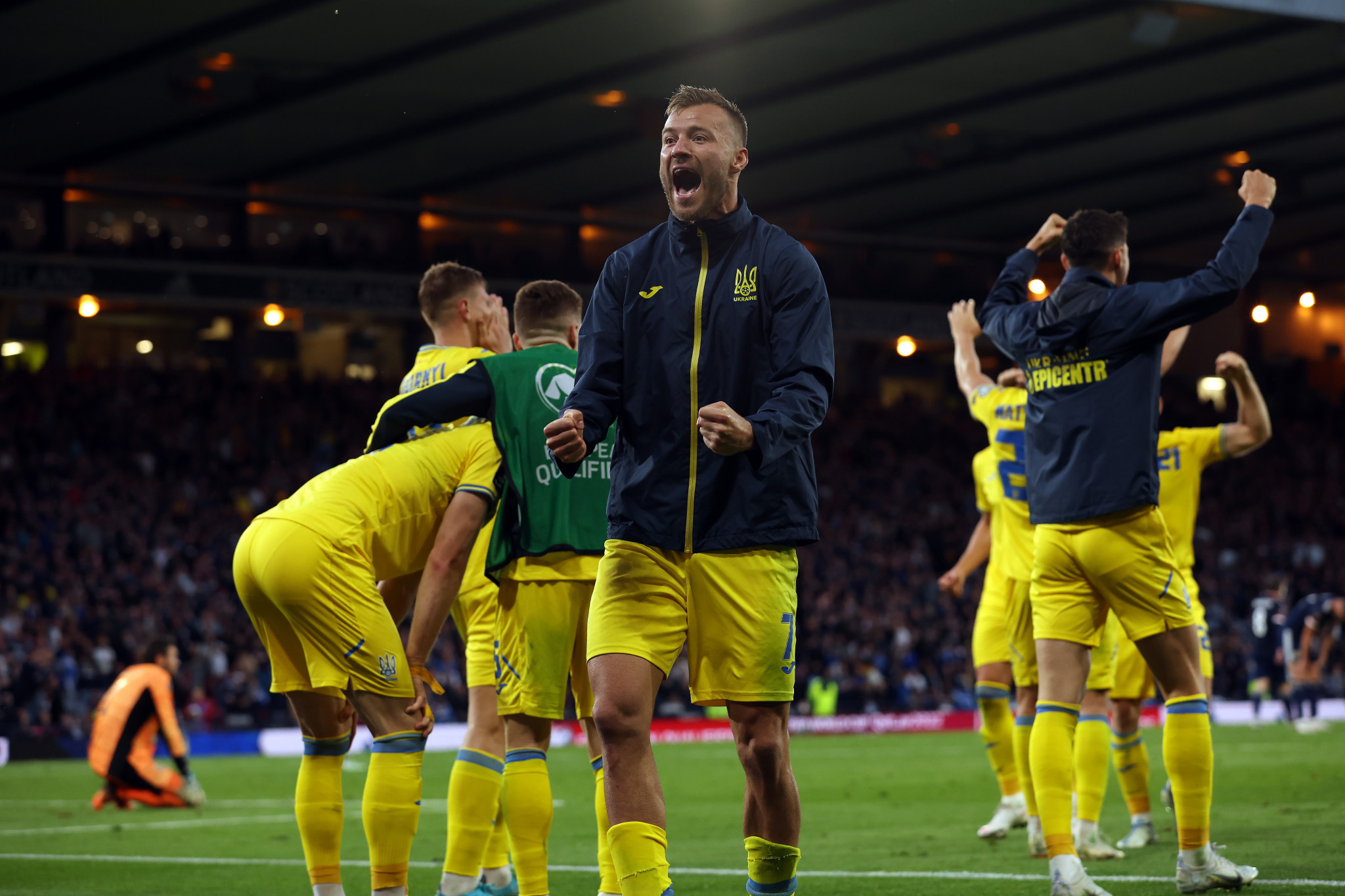 Ukraine's men's national team clinched an impressive 3-1 victory away to Scotland in the playoff semi-final on their return to competitive football ©Getty Images