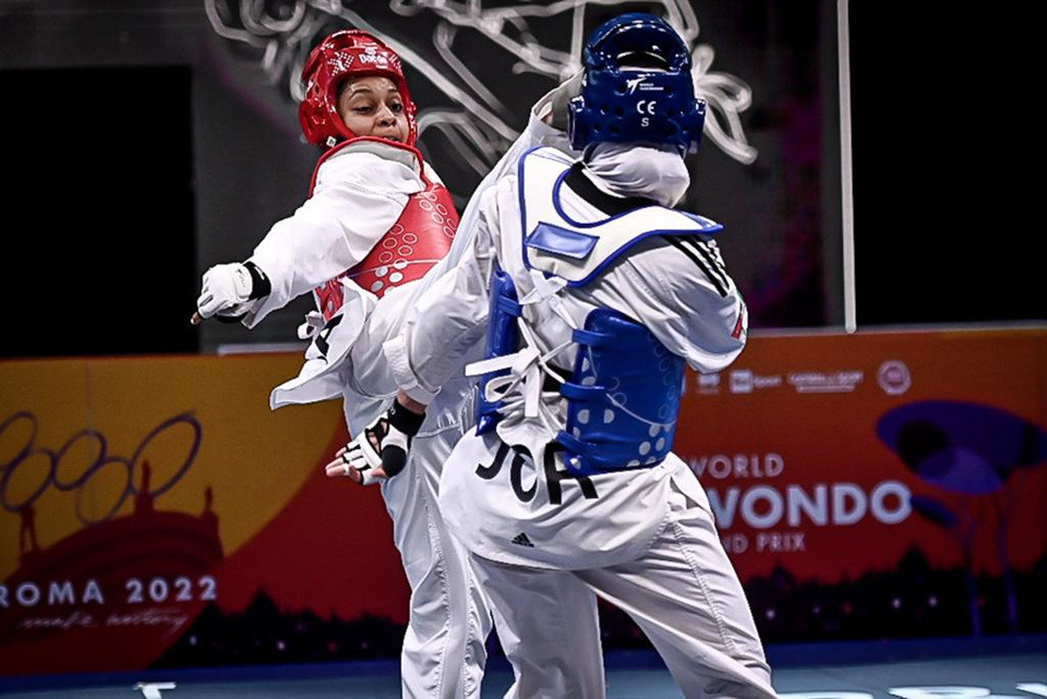 France’s Magda Wiet Henin, left, won the women's under-67kg gold in Rome ©World Taekwondo