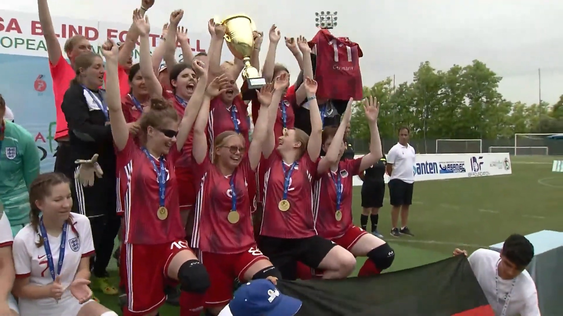 Germany's players celebrate after winning the Women's European Blind Football Championship ©IBSA