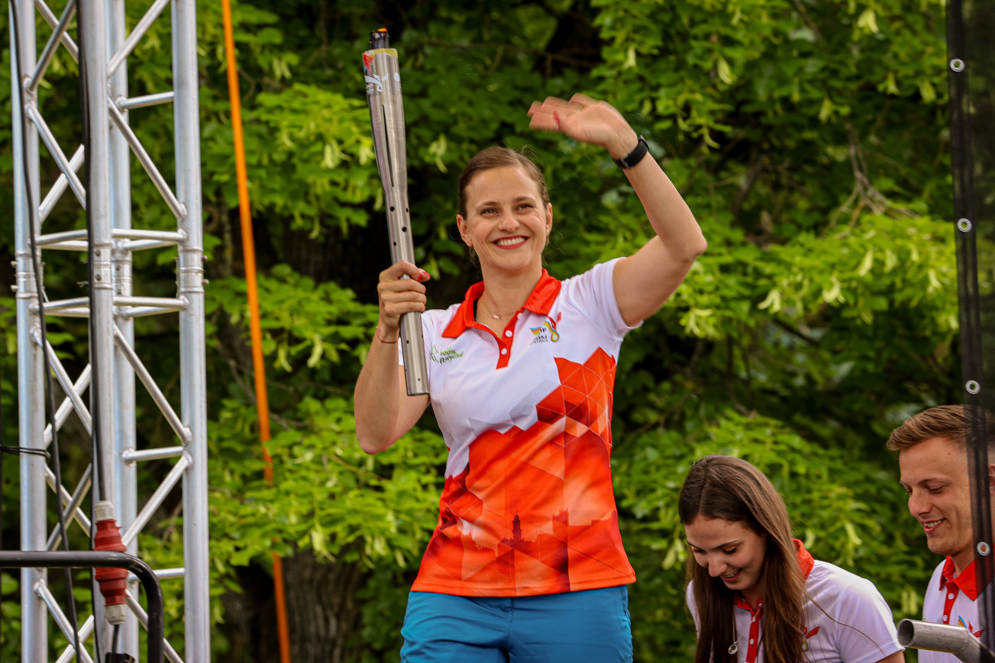 Danka Barteková is joined by fellow Slovakians and Olympians Matej Tóth and Anastasia Kuzmina ©EOC