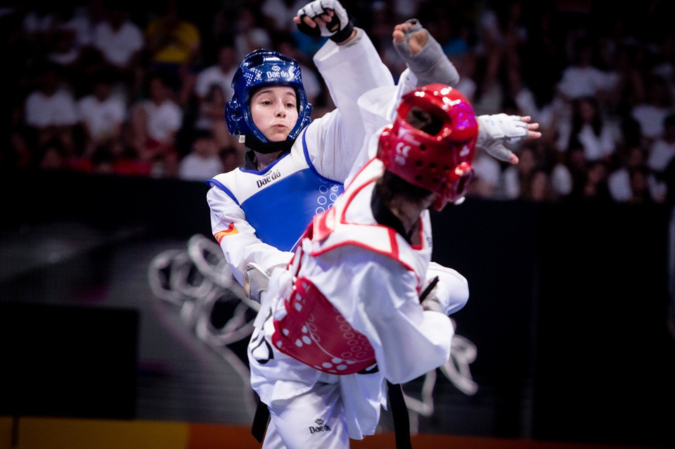 Spain’s Adriana Cerezo Iglesias, lefy, won gold in the under-49 kg category ©World Taekwondo