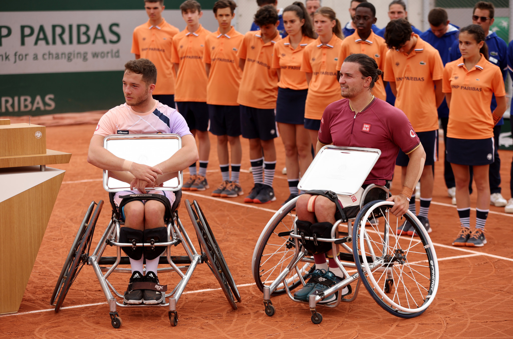 Alfie Hewett, left, and Gordon Reid of Britain clinched their third consecutive men's doubles crown at the French Open ©Getty Images