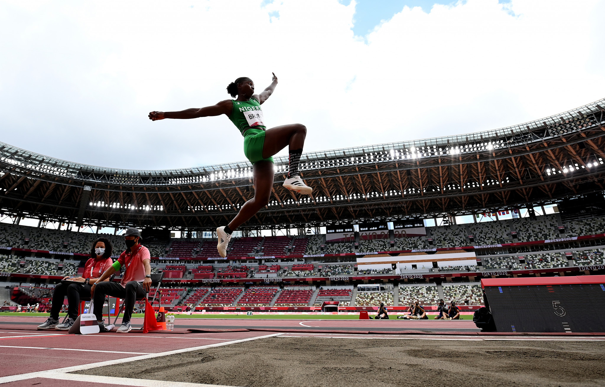 Nigeria's Olympic bronze medallist Ese Brume is bidding for her fourth consecutive women's long jump title in St Pierre ©Getty Images 