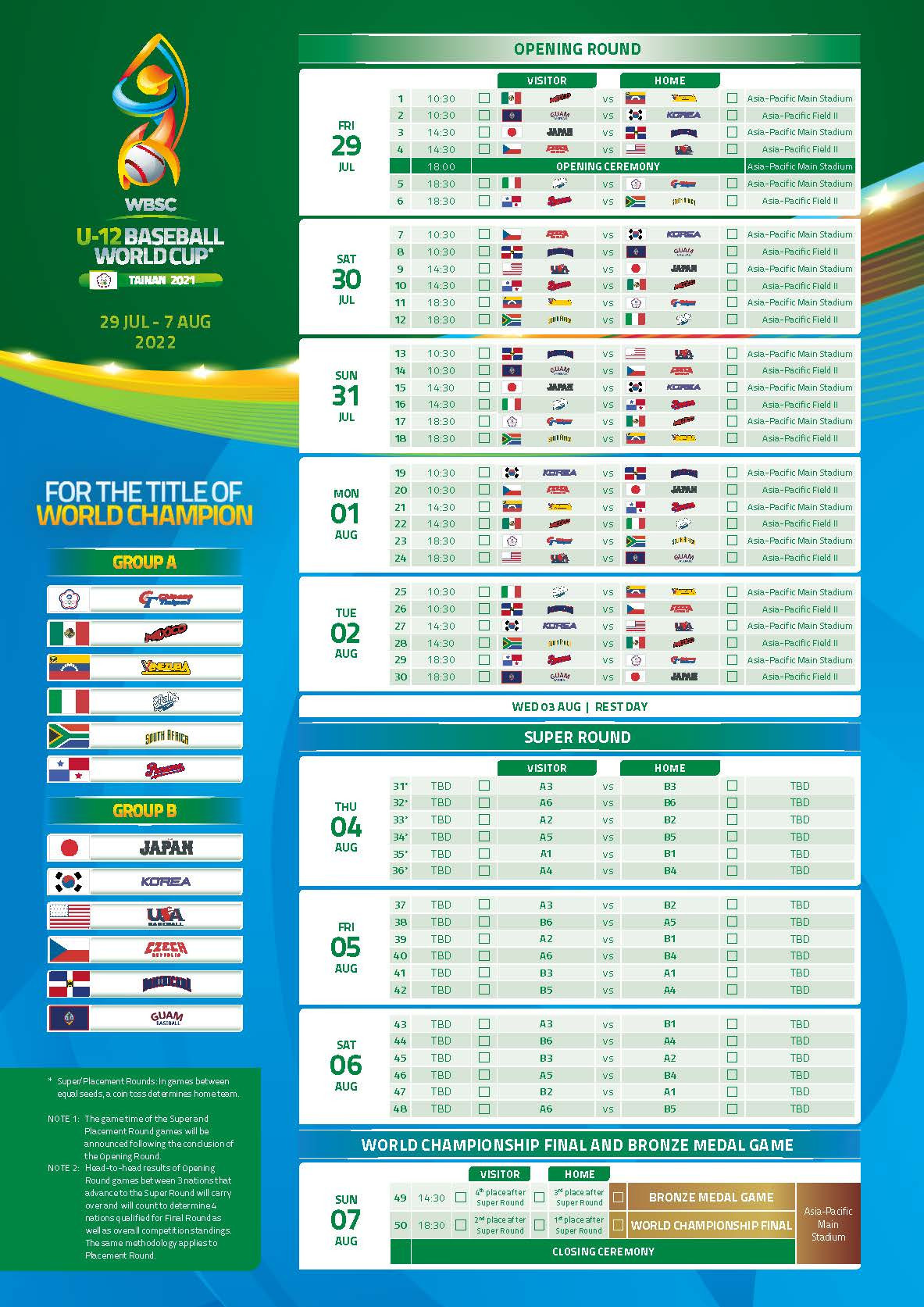 The gold and bronze medal matches are scheduled to be staged on August 7 ©WBSC