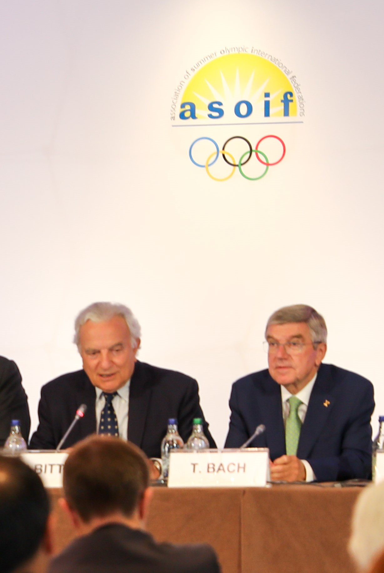 ASOIF President Francesco Ricci Bitti, left, outlined plans for a new commission to decide which sports are recognised on the Olympic pathway ©ASOIF