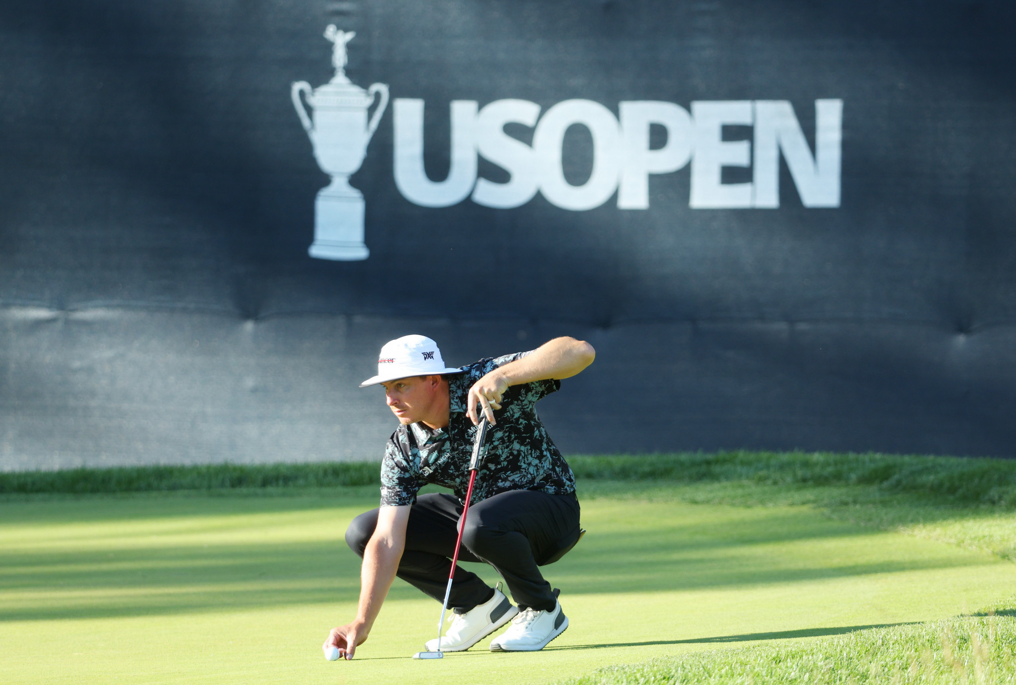 Joel Dahmen lines up a putt during his fine second-round display at the US Open in Boston ©Getty Images