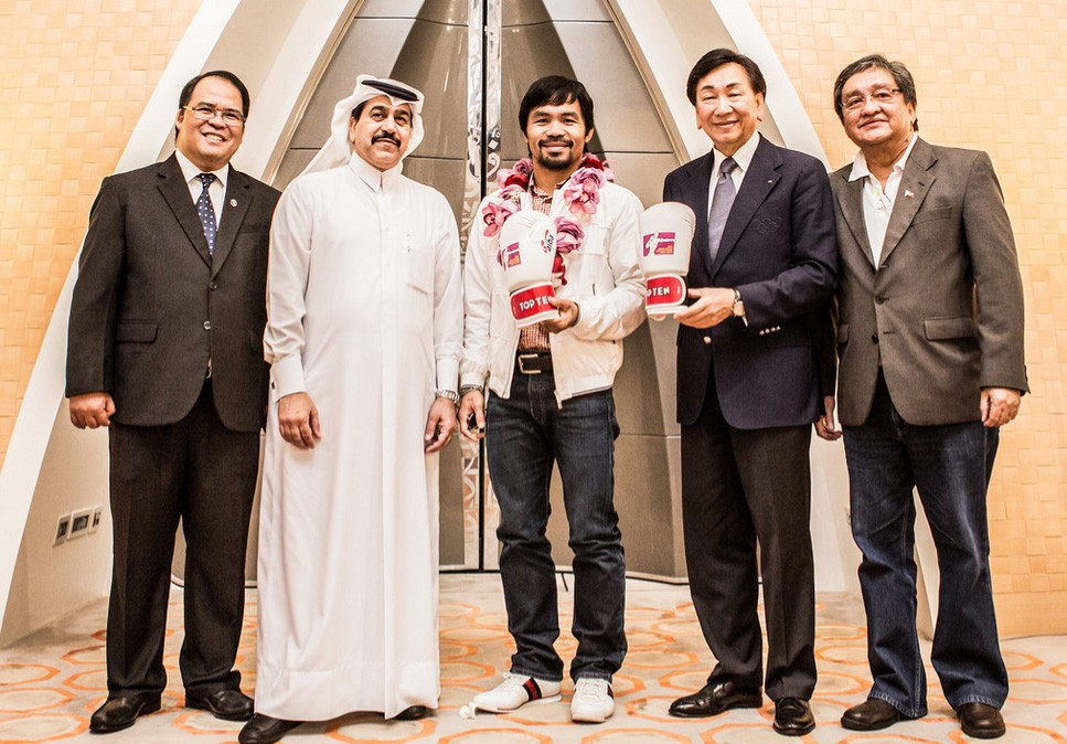 AIBA President C K Wu, second right, invited Manny Pacquiao as his special guest to last year's World Championships in Doha where the Filipino claims he was 