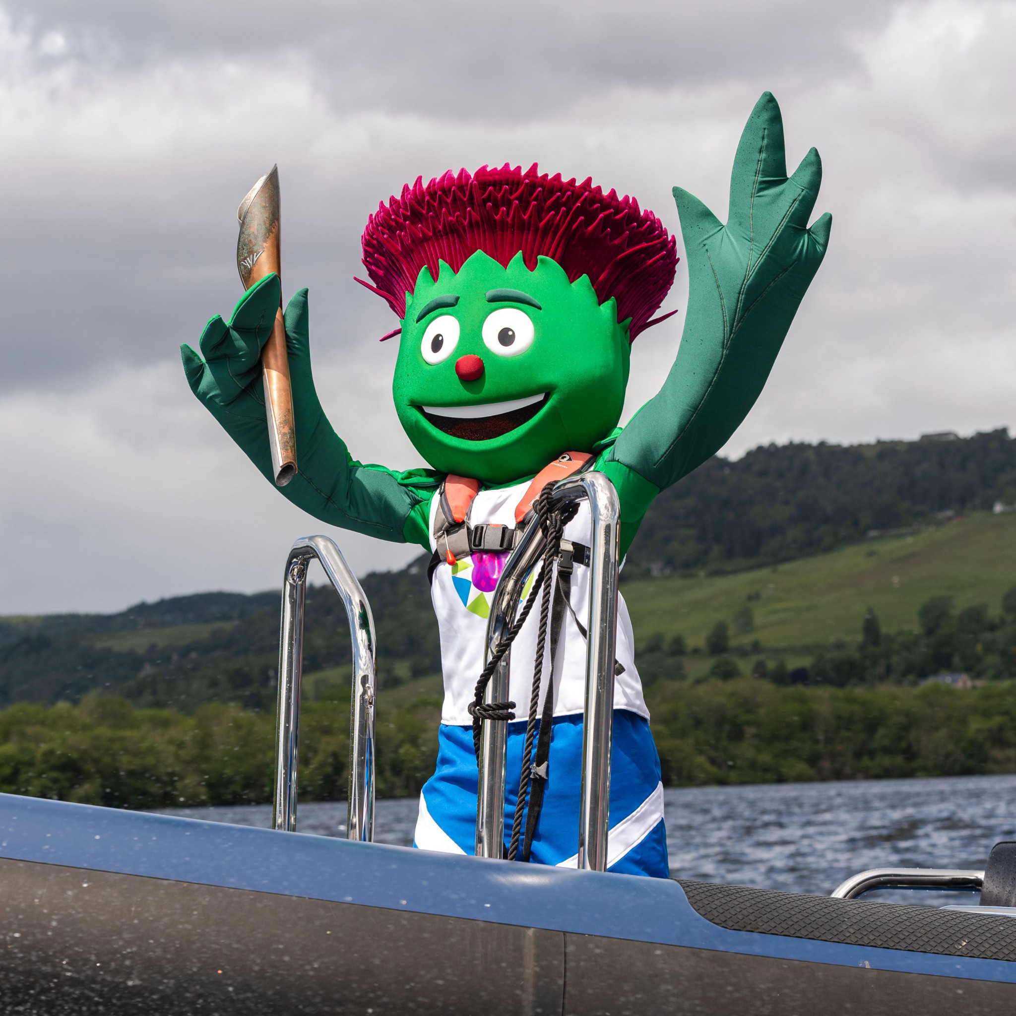 Glasgow 2014 mascot Clyde carried the Baton across Loch Ness ©Team Scotland
