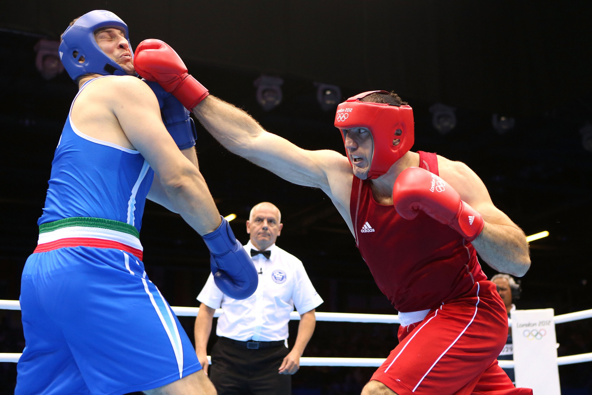 Magomedrasul Majidov, in red, won one of Azerbaijan's two Olympic bronze medals at London 2012 - but the country thought they had done a deal for them to be gold ©Getty Images