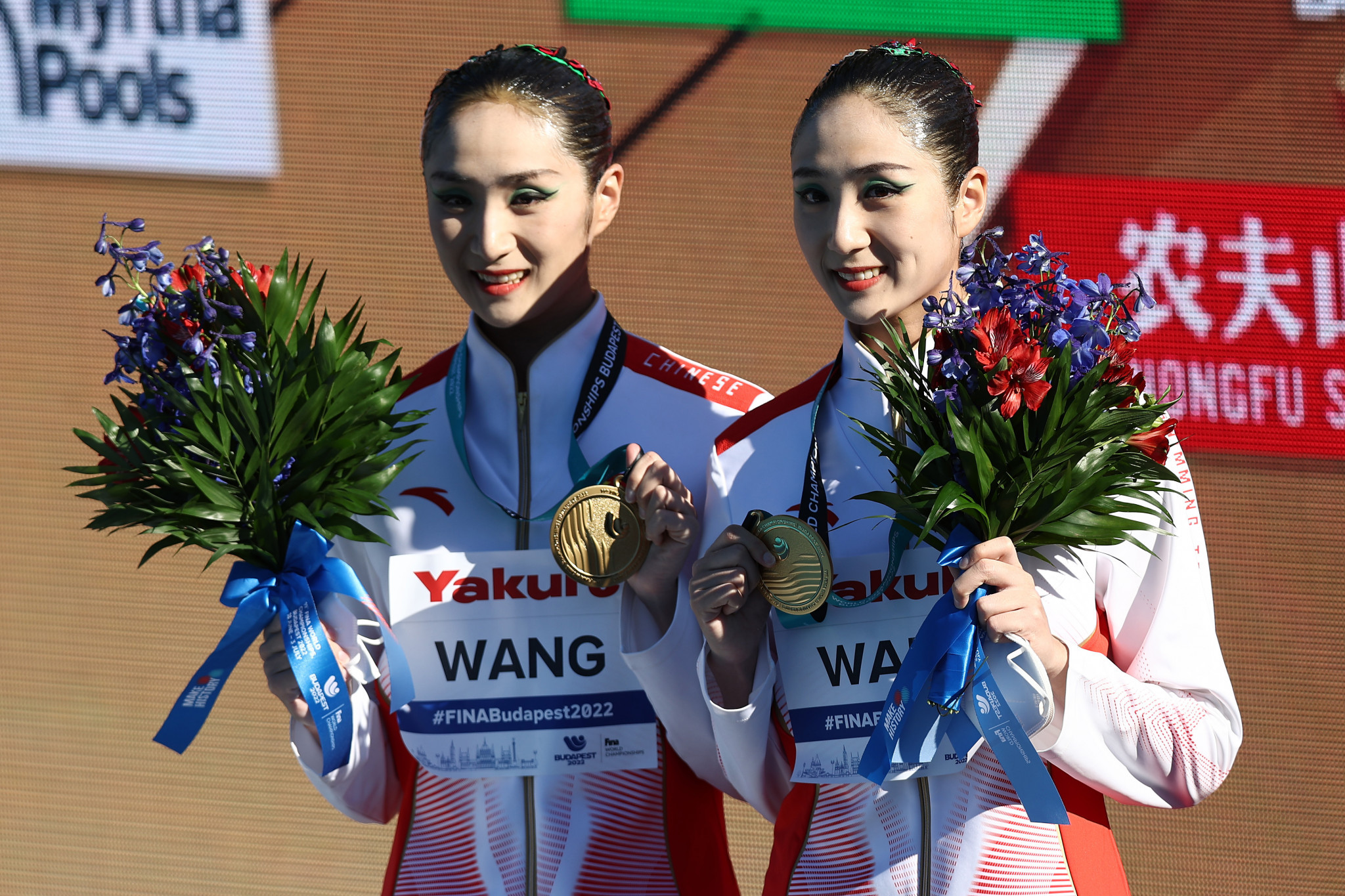 Wang Liuyi and Wang Qianyi of China won their third artistic swimming gold medals of the FINA World Championships with victory in the women's duet free routine final ©Getty Images