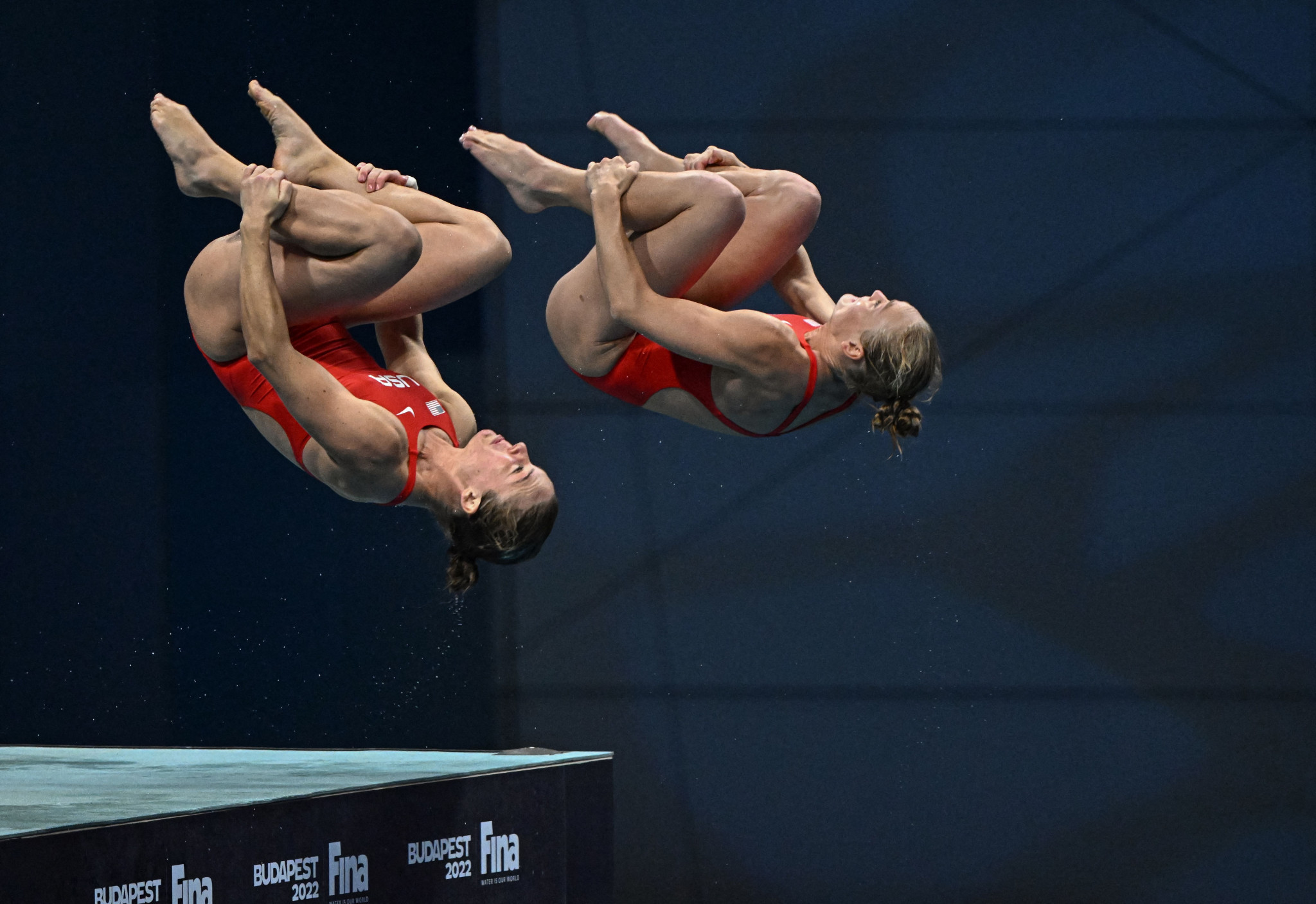 Silver in the women's 10m platform synchronised event went to Delaney Schnell and Katrina Young of the United States ©Getty Images